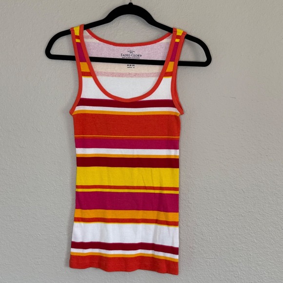 Faded Glory Tops - Y2K Womens Medium Striped Tank Top Colorful Long Fitted Ribbed Bright Layering‎